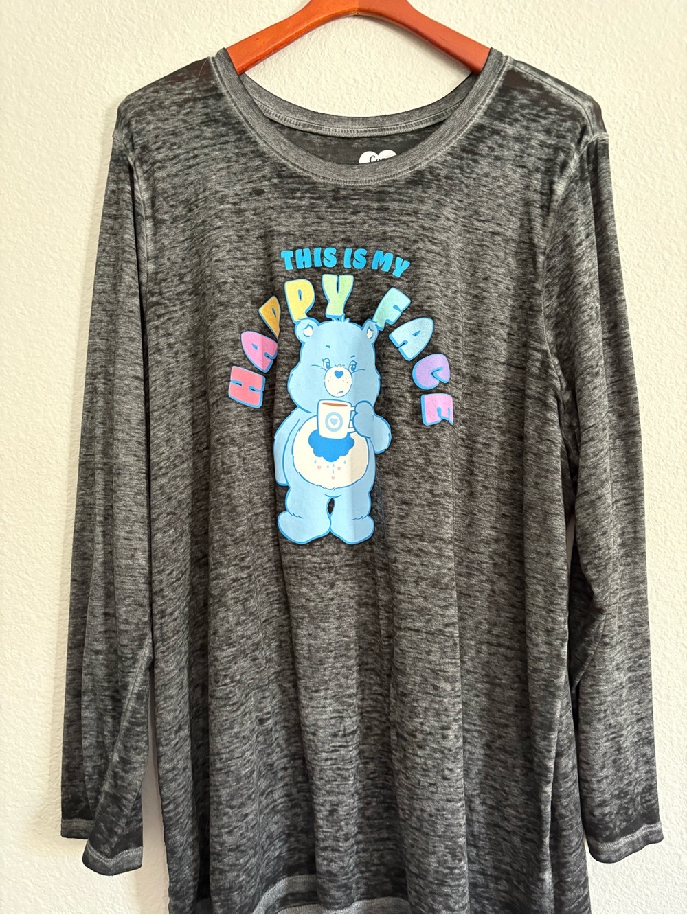 Lane Bryant Heather Grey Long Sleeve Tee with Blue Care Bear Graphic